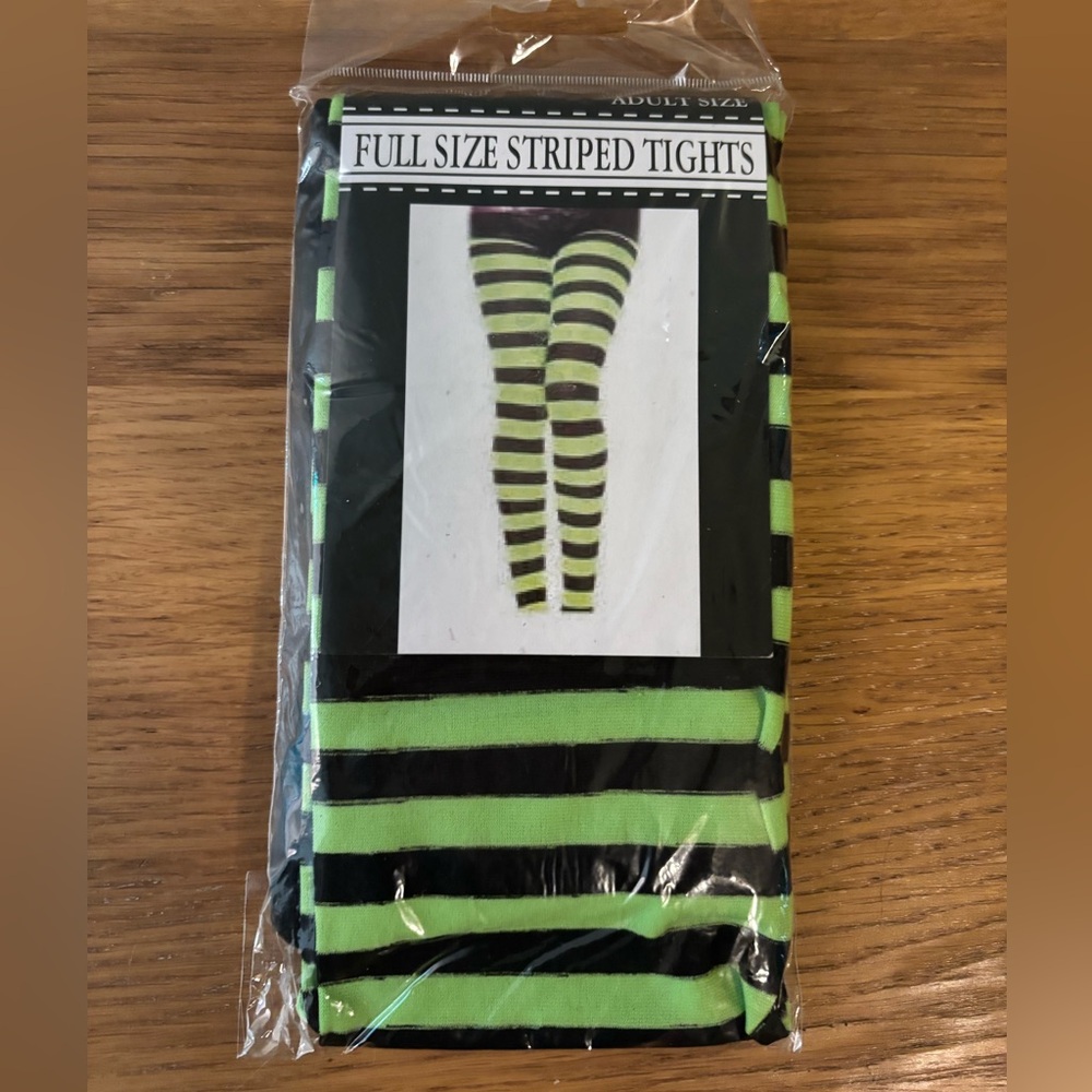 Halloween Full Size Striped Tights in Black and Green New Size Adult